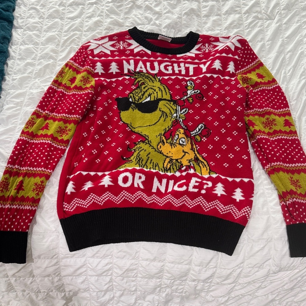 Festive Grinch Crewneck Sweater - Red and Green UGLY Sweater